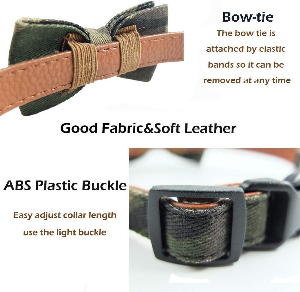 Dog Collar Bow Ties - Sturdy Soft Material&Leather Camouflage Collars for Small Medium Large Dogs Breed Puppies Adjustable 12 Colors and 3 Sizes (Camouflage, S 10" - 14") - FurrrBabies & More! - 313087187145