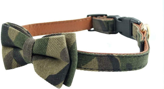 Dog Collar Bow Ties - Sturdy Soft Material&Leather Camouflage Collars for Small Medium Large Dogs Breed Puppies Adjustable 12 Colors and 3 Sizes (Camouflage, S 10" - 14") - FurrrBabies & More! - 313087187145
