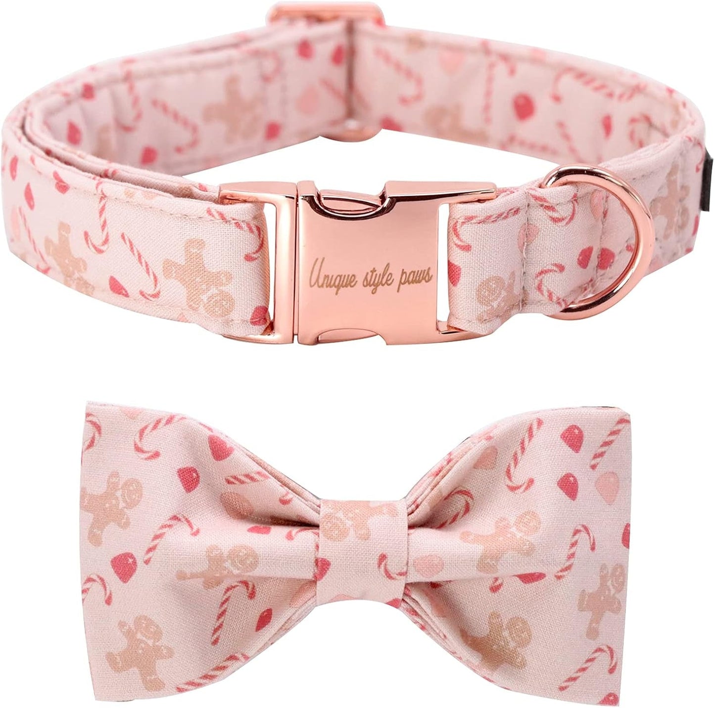 Dog Collar, Pet Collar Dog Bowtie Gift for Girl or Boy Dogs, Christmas Gingerbread Man Adjustable Dog Collar for X - Small Dogs - FurrrBabies & More! - 313089666617