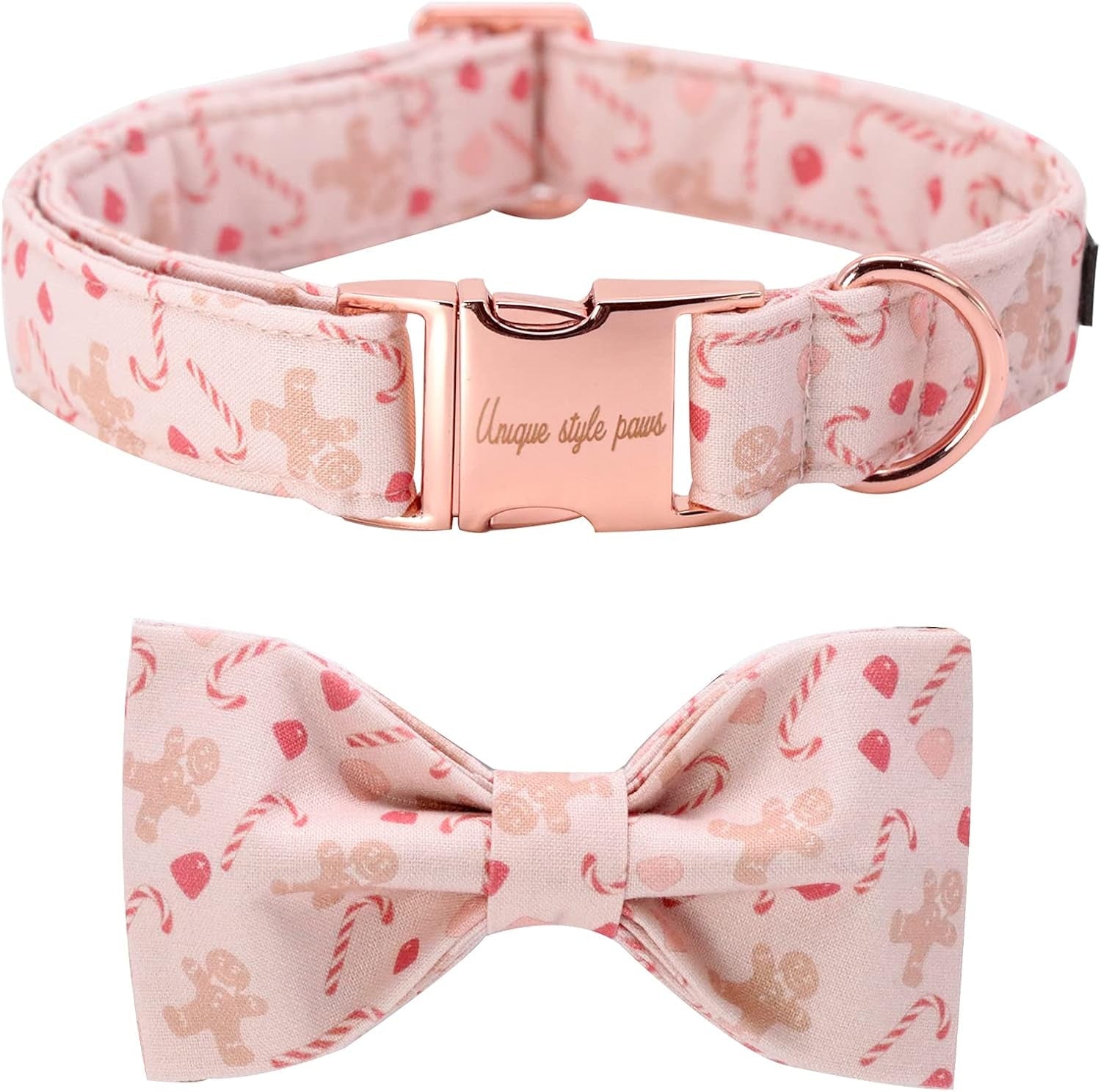 Dog Collar, Pet Collar Dog Bowtie Gift for Girl or Boy Dogs, Christmas Gingerbread Man Adjustable Dog Collar for X - Small Dogs - FurrrBabies & More! - 313089666617