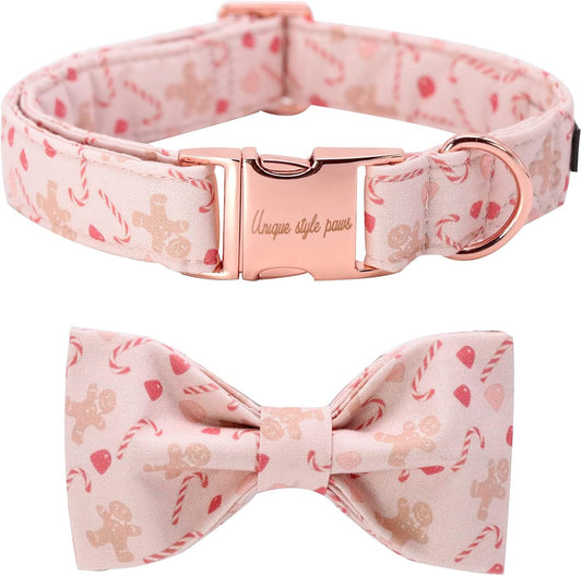Dog Collar, Pet Collar Dog Bowtie Gift for Girl or Boy Dogs, Christmas Gingerbread Man Adjustable Dog Collar for X - Small Dogs - FurrrBabies & More! - 313089666617