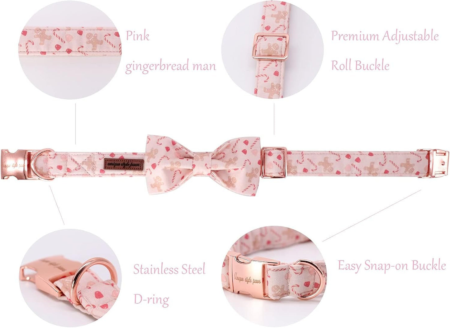 Dog Collar, Pet Collar Dog Bowtie Gift for Girl or Boy Dogs, Christmas Gingerbread Man Adjustable Dog Collar for X - Small Dogs - FurrrBabies & More! - 313089666617