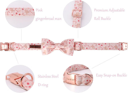 Dog Collar, Pet Collar Dog Bowtie Gift for Girl or Boy Dogs, Christmas Gingerbread Man Adjustable Dog Collar for X - Small Dogs - FurrrBabies & More! - 313089666617