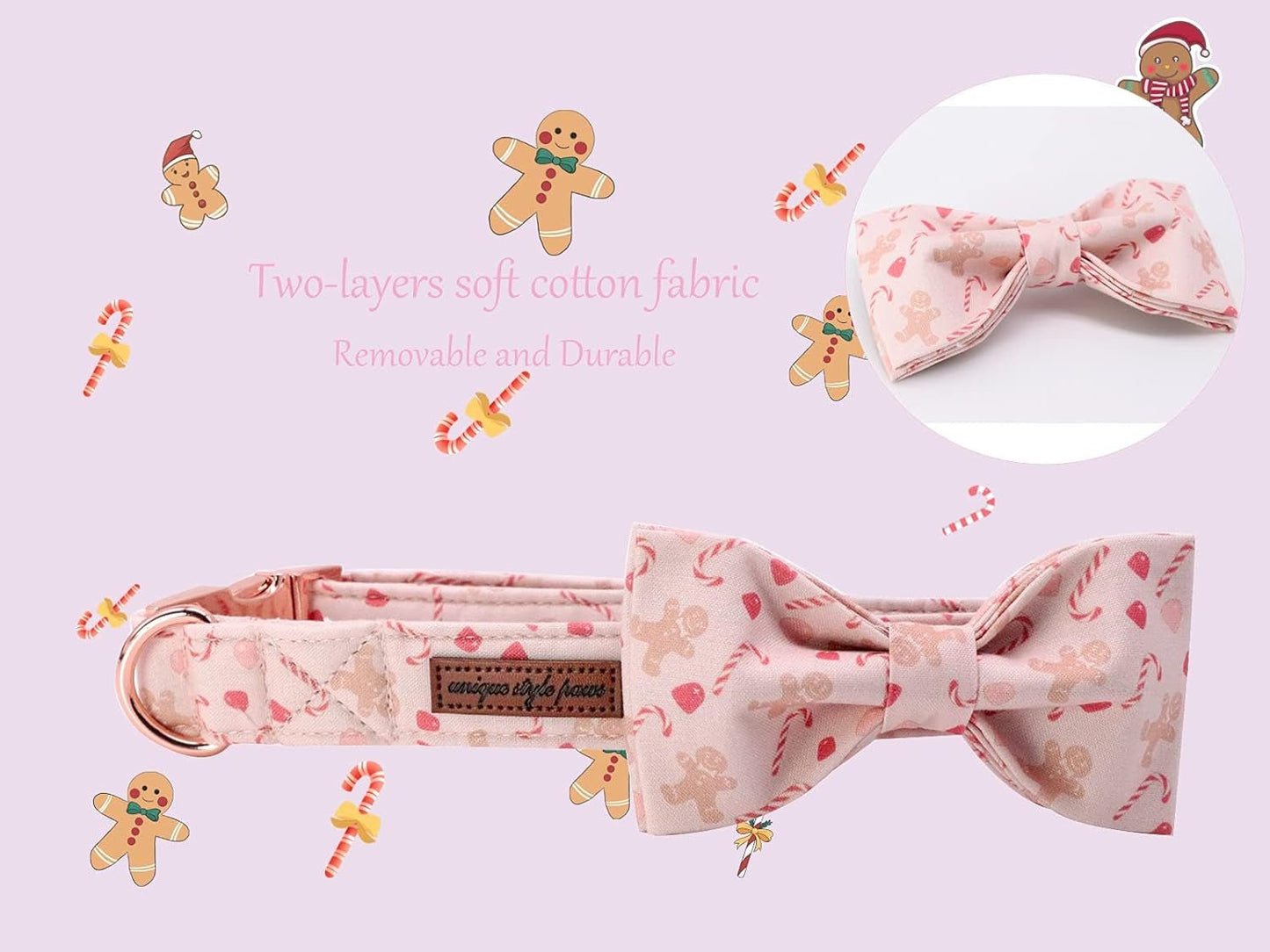 Dog Collar, Pet Collar Dog Bowtie Gift for Girl or Boy Dogs, Christmas Gingerbread Man Adjustable Dog Collar for X - Small Dogs - FurrrBabies & More! - 313089666617