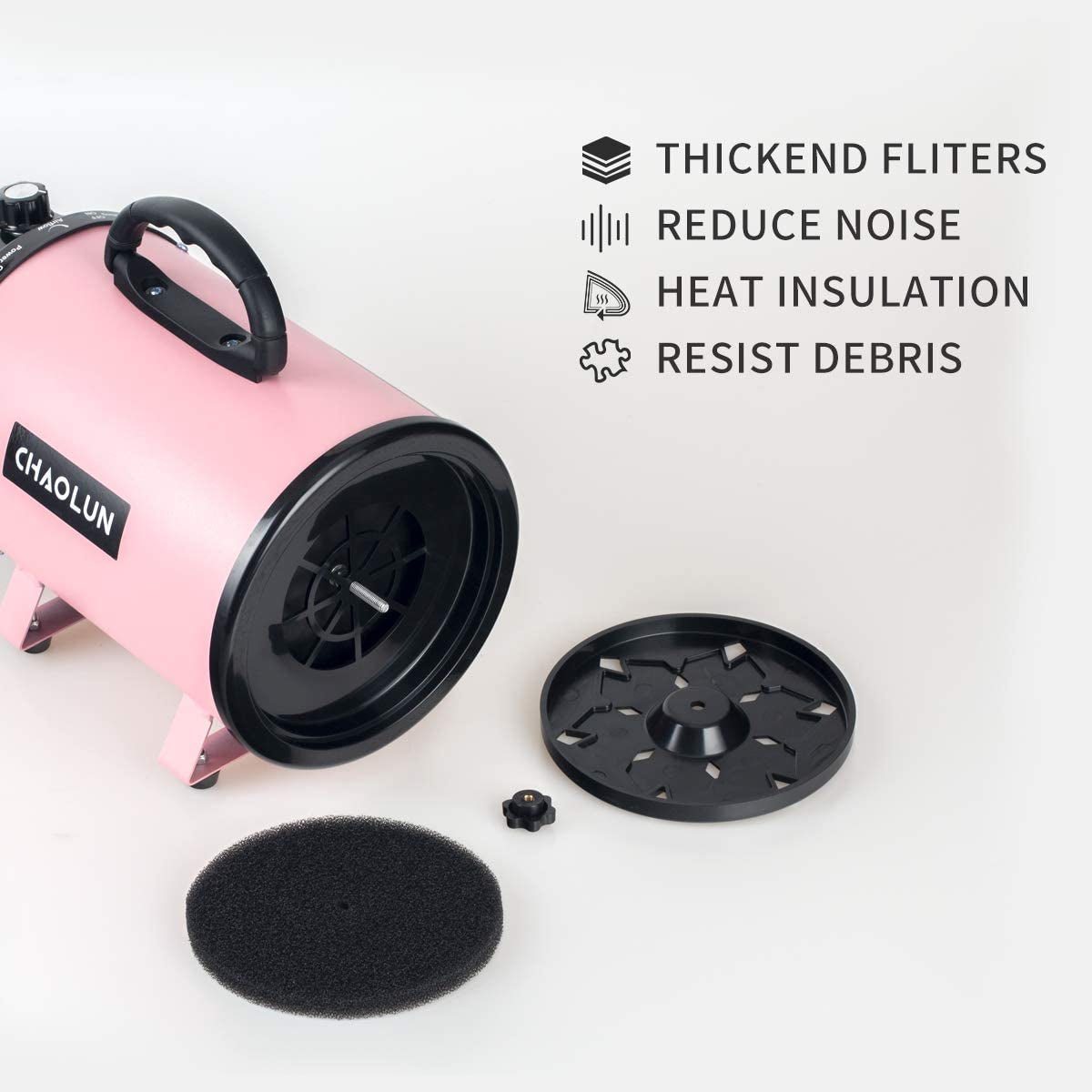 Dog Dryer for Pet Grooming, High Velocity Pet Hair Dryer with Heater, Adjustable Speed, 3 Nozzles and a Comb, Pink - FurrrBabies & More! - 313095449495