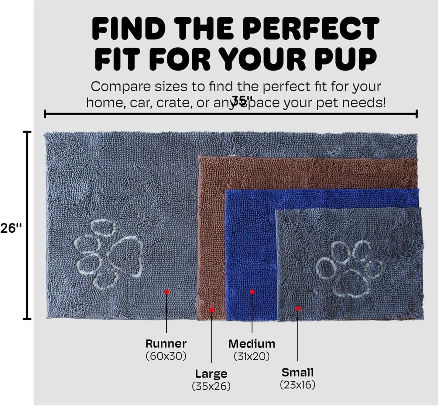 Dog Gone Smart Dirty Dog Doormat - Fast Drying Rug with Super Gripper Backing for Clean Floors - Super Absorbent and Machine Washable Mat for Muddy Paws - Brown - FurrrBabies & More! - 711181252170