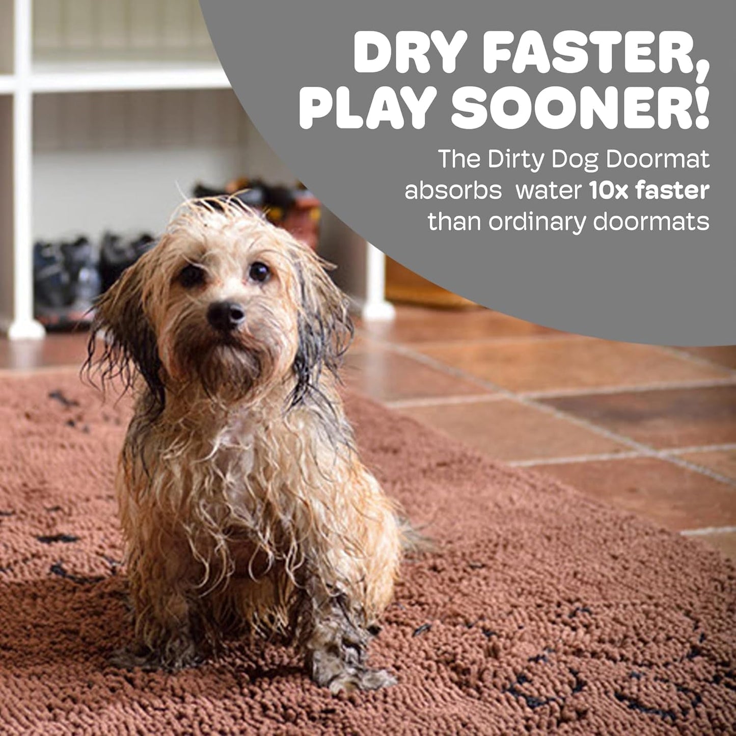 Dog Gone Smart Dirty Dog Doormat - Fast Drying Rug with Super Gripper Backing for Clean Floors - Super Absorbent and Machine Washable Mat for Muddy Paws - Brown - FurrrBabies & More! - 711181252170
