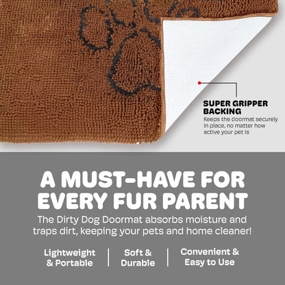 Dog Gone Smart Dirty Dog Doormat - Fast Drying Rug with Super Gripper Backing for Clean Floors - Super Absorbent and Machine Washable Mat for Muddy Paws - Brown - FurrrBabies & More! - 711181252170