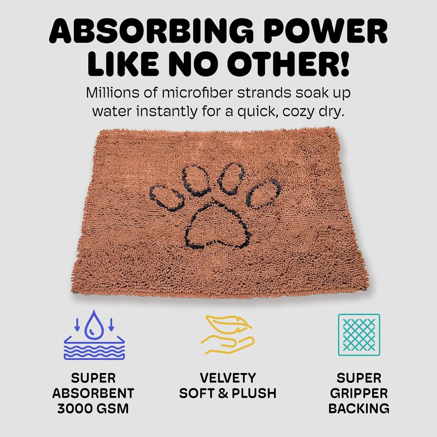 Dog Gone Smart Dirty Dog Doormat - Fast Drying Rug with Super Gripper Backing for Clean Floors - Super Absorbent and Machine Washable Mat for Muddy Paws - Brown - FurrrBabies & More! - 711181252170