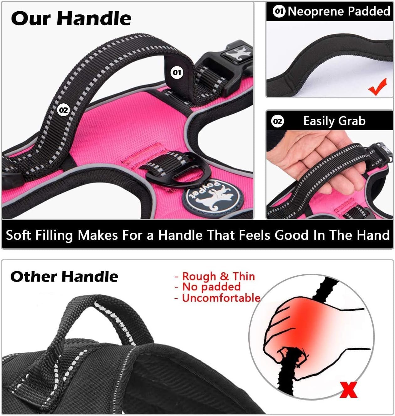 Dog Harness and Leash Combo, Escape Proof No Pull Vest Harness, with 5 Feet Leash, Reflective Adjustable Soft Padded Pet Harness with Handle for Small to Large Dogs(Pink,M) - FurrrBabies & More! - 744110177268