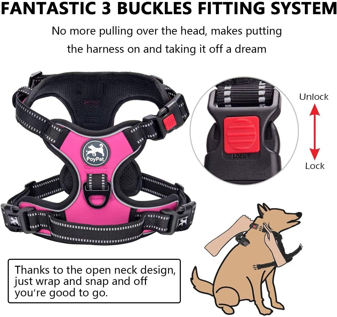 Dog Harness and Leash Combo, Escape Proof No Pull Vest Harness, with 5 Feet Leash, Reflective Adjustable Soft Padded Pet Harness with Handle for Small to Large Dogs(Pink,M) - FurrrBabies & More! - 744110177268