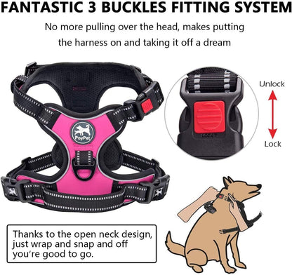 Dog Harness and Leash Combo, Escape Proof No Pull Vest Harness, with 5 Feet Leash, Reflective Adjustable Soft Padded Pet Harness with Handle for Small to Large Dogs(Pink,M) - FurrrBabies & More! - 744110177268
