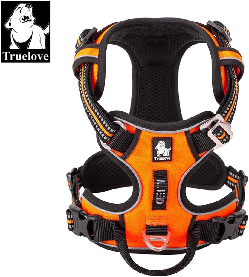 Dog Harness No Pull Nylon Reflective Pet Harness Adjustable Comfortable Control Step - In Brilliant Colors Truelove TLH56512 Orange - FurrrBabies & More! - 744759227874