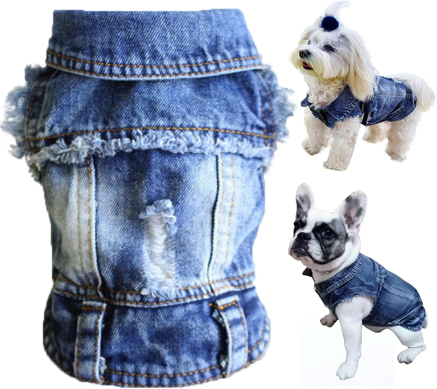 Dog Jean Jacket, Blue Denim Lapel Vest Coat T-Shirt Costume Girl Boy Puppy Clothes, Comfort and Cool Apparel for Small Medium Dogs Cats - FurrrBabies & More! - 313032730785