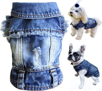 Dog Jean Jacket, Blue Denim Lapel Vest Coat T-Shirt Costume Girl Boy Puppy Clothes, Comfort and Cool Apparel for Small Medium Dogs Cats - FurrrBabies & More! - 313032730785