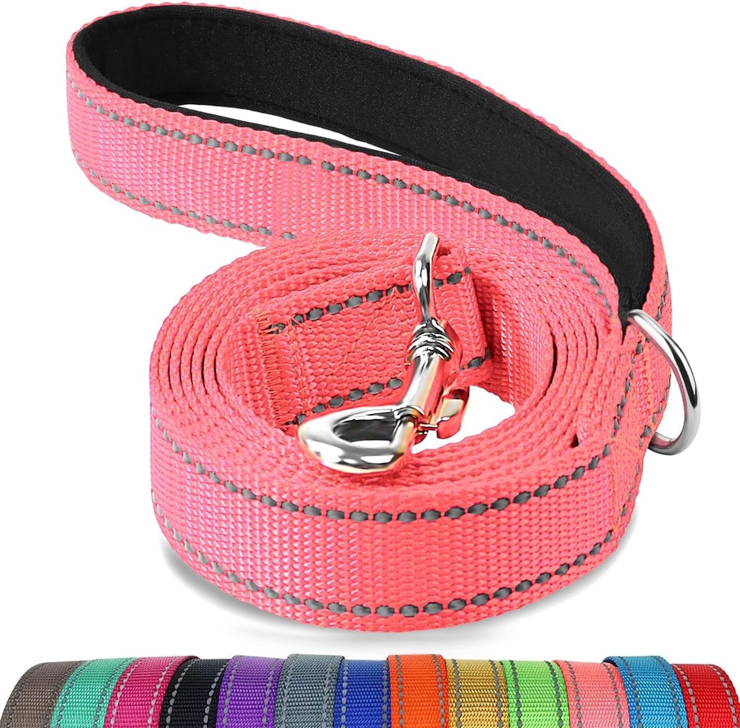 Dog Leash, 5 FT Double - Sided Reflective, Padded Handle Nylon Heavy Duty Leashes for Small Dogs Walking, Neon Pink - FurrrBabies & More! - 7445012299203