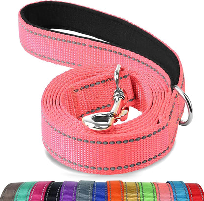 Dog Leash, 5 FT Double - Sided Reflective, Padded Handle Nylon Heavy Duty Leashes for Small Dogs Walking, Neon Pink - FurrrBabies & More! - 7445012299203