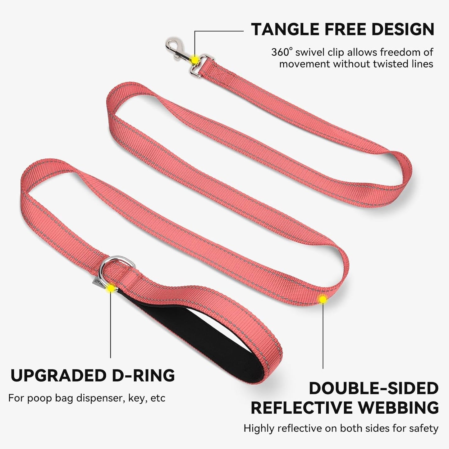 Dog Leash, 5 FT Double - Sided Reflective, Padded Handle Nylon Heavy Duty Leashes for Small Dogs Walking, Neon Pink - FurrrBabies & More! - 7445012299203