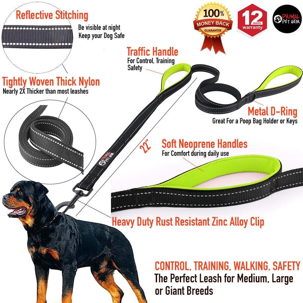Dog Leash 6Ft Long,Traffic Padded Two Handle,Heavy Duty,Reflective Double Handles Lead for Control Safety Training,Leashes for Large Dogs or Medium Dogs,Dual Handles Leads(Black) - FurrrBabies & More! - 7445010179194