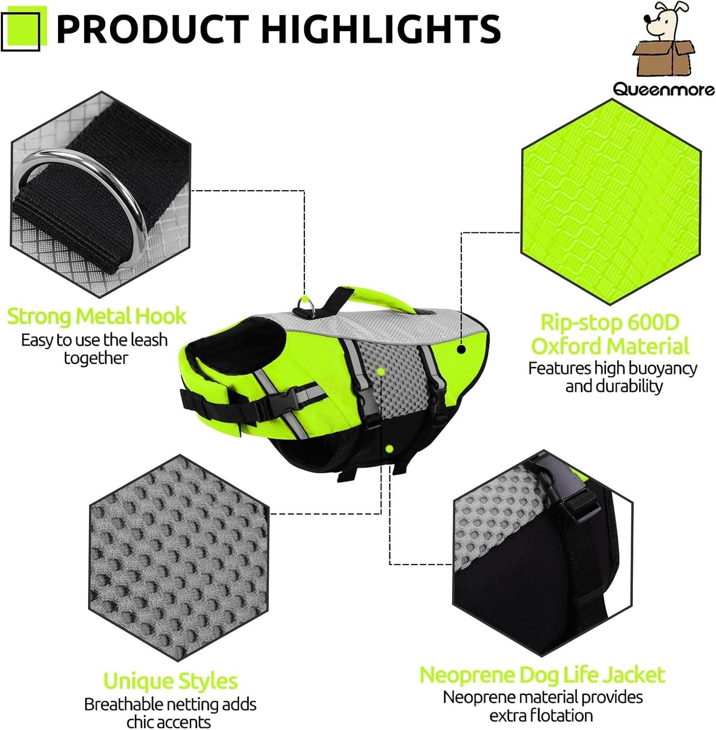 Dog Life Jacket Small Float Vests for Swimming Boating Kayaking Mediumn Puppy Dogs Cats Neoprene Life Preserver Pet Water Lifesaver Lightweight Reflective Green,L - FurrrBabies & More! - 711181501599