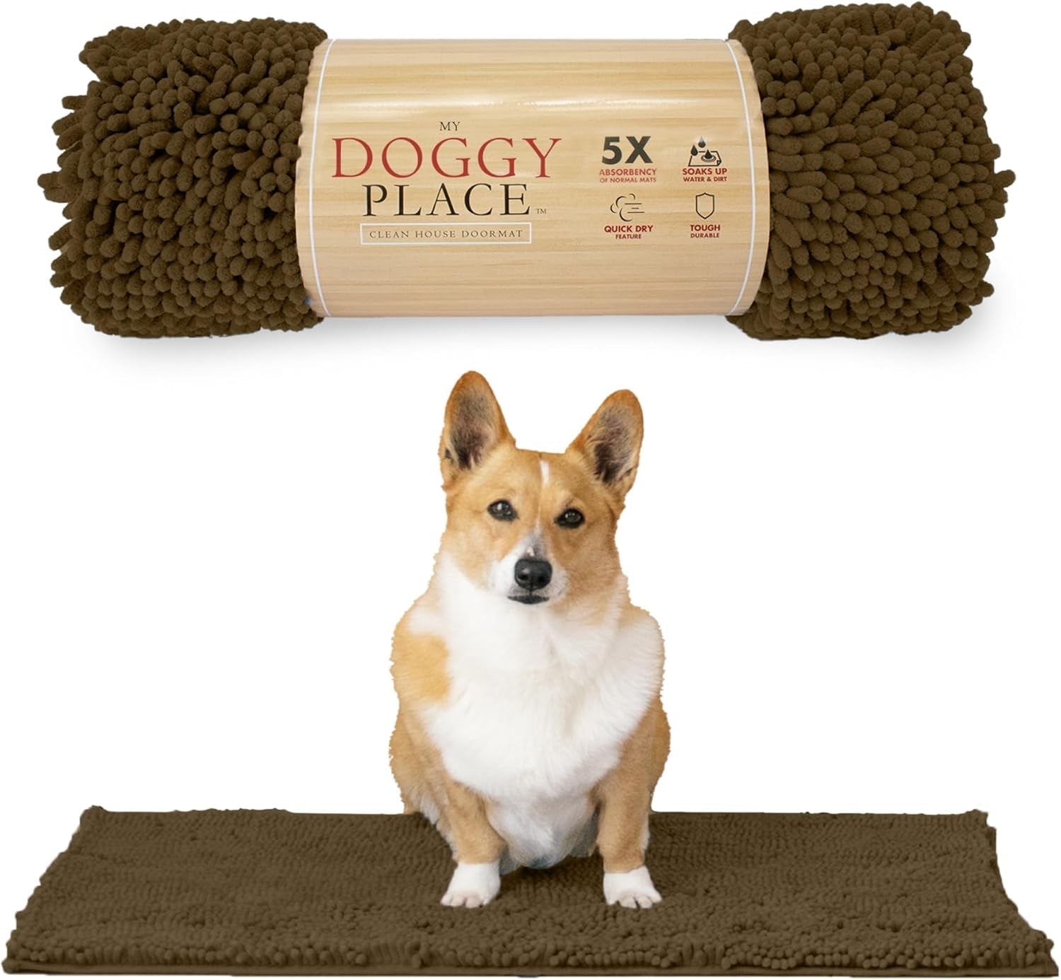 Dog Mud Mat, 31" X 20" Brown – Thick Microfiber Entry Rug for Snow, Mud & Salt – Absorbent, Quick - Dry, Washer - Safe & Non - Slip, Medium - FurrrBabies & More! - 705353797538