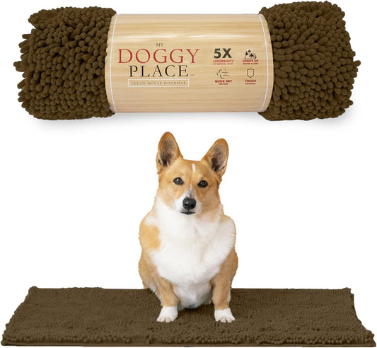 Dog Mud Mat, 31" X 20" Brown – Thick Microfiber Entry Rug for Snow, Mud & Salt – Absorbent, Quick - Dry, Washer - Safe & Non - Slip, Medium - FurrrBabies & More! - 705353797538
