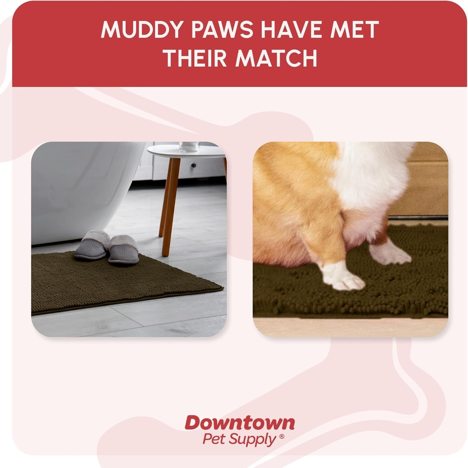 Dog Mud Mat, 31" X 20" Brown – Thick Microfiber Entry Rug for Snow, Mud & Salt – Absorbent, Quick - Dry, Washer - Safe & Non - Slip, Medium - FurrrBabies & More! - 705353797538