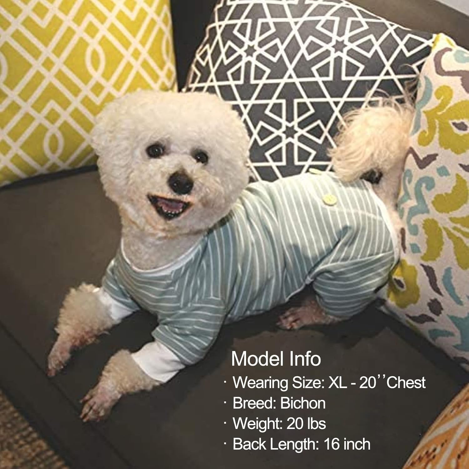 Dog Pajamas Stretchable 4 Legs Doggie Jammies Striped Dog PJS Jumpsuit Lightweight Onesie Puppy Pajamas Soft Breathable Cozy Pet Outfit PJS Comfortable Sleepwear, Green Striped, X - Small - FurrrBabies & More! - 726084276796