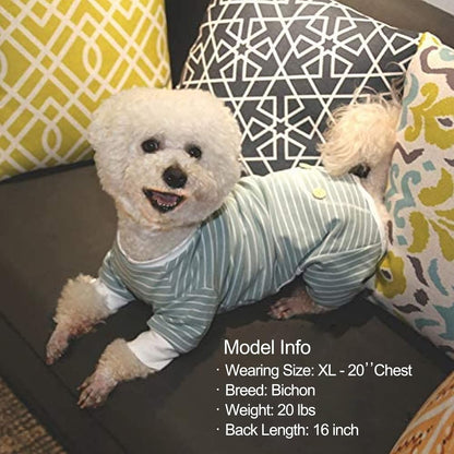 Dog Pajamas Stretchable 4 Legs Doggie Jammies Striped Dog PJS Jumpsuit Lightweight Onesie Puppy Pajamas Soft Breathable Cozy Pet Outfit PJS Comfortable Sleepwear, Green Striped, X - Small - FurrrBabies & More! - 726084276796