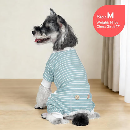 Dog Pajamas Stretchable 4 Legs Doggie Jammies Striped Dog PJS Jumpsuit Lightweight Onesie Puppy Pajamas Soft Breathable Cozy Pet Outfit PJS Comfortable Sleepwear, Green Striped, X - Small - FurrrBabies & More! - 726084276796