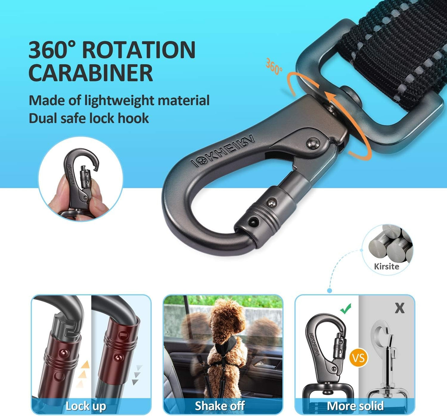 Dog Seat Belt 3 - In - 1 Car Harness for Dogs Adjustable Safety Seatbelt for Car Nylon Reflective Bungee Fabric Dog Car Harness with Clip Hook Latch & Buckle, Swivel Zinc Alloy Carabiner (Black) - FurrrBabies & More! - 313019679656