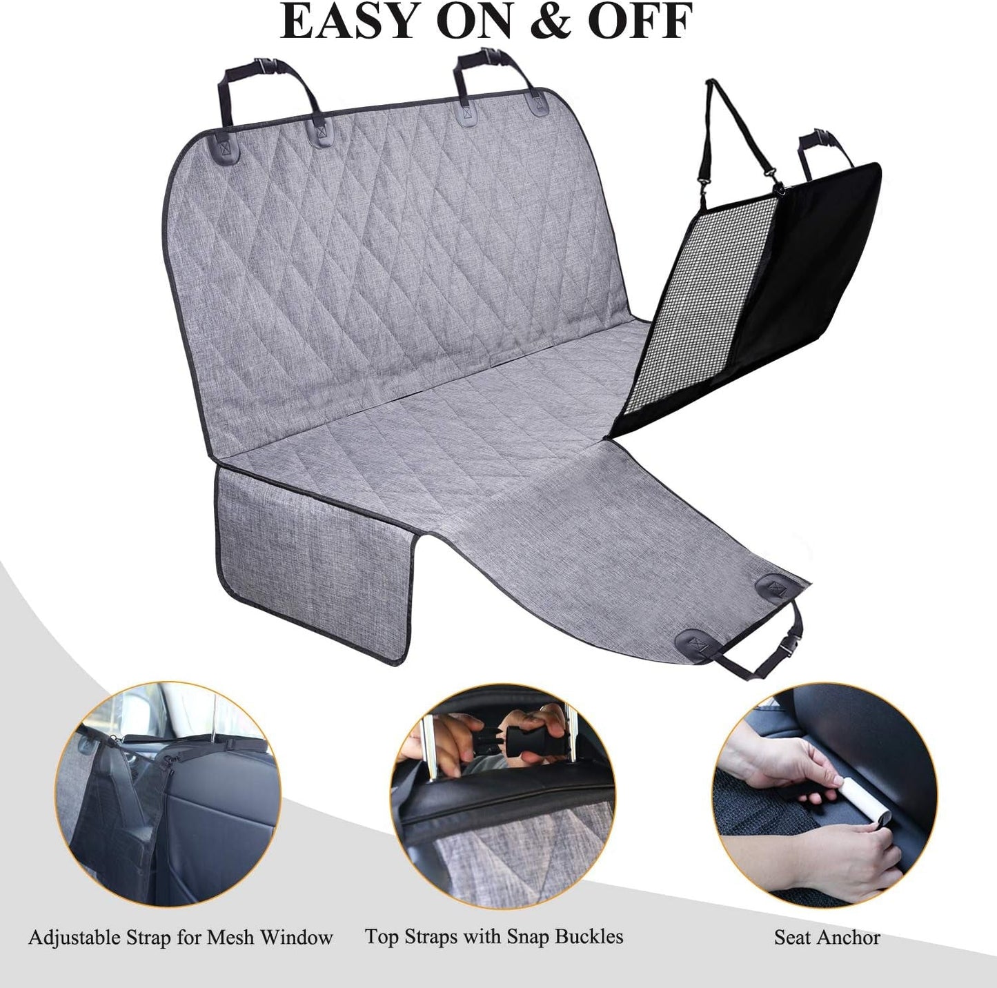 Dog Seat Cover Easyhammock Dog Hammock, Seat Cover for Car, Back Backseat Split Hair Resistant Protector for Pet, Standard, Heather Black - FurrrBabies & More! - 7445047386336