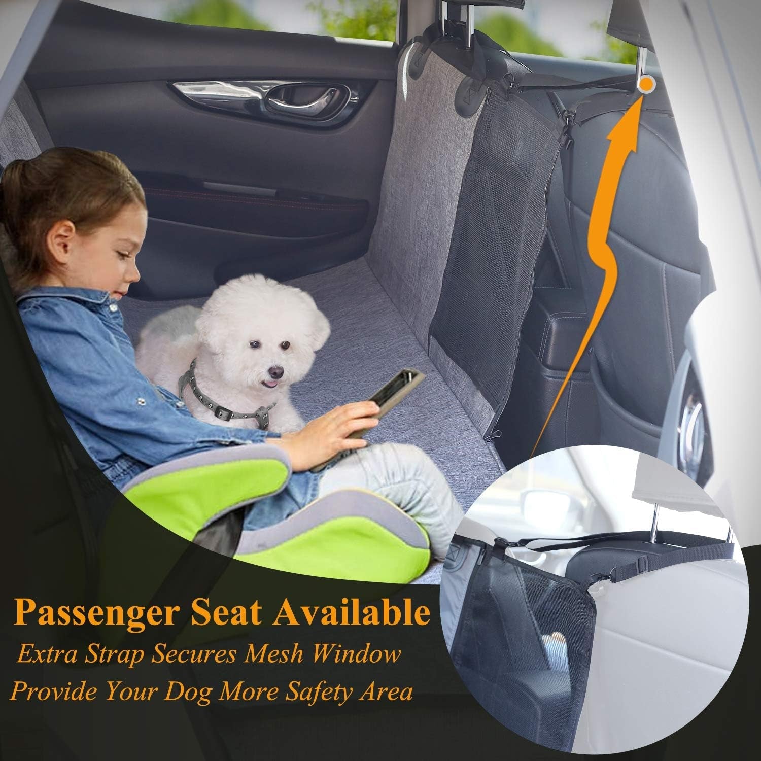 Dog Seat Cover Easyhammock Dog Hammock, Seat Cover for Car, Back Backseat Split Hair Resistant Protector for Pet, Standard, Heather Black - FurrrBabies & More! - 7445047386336