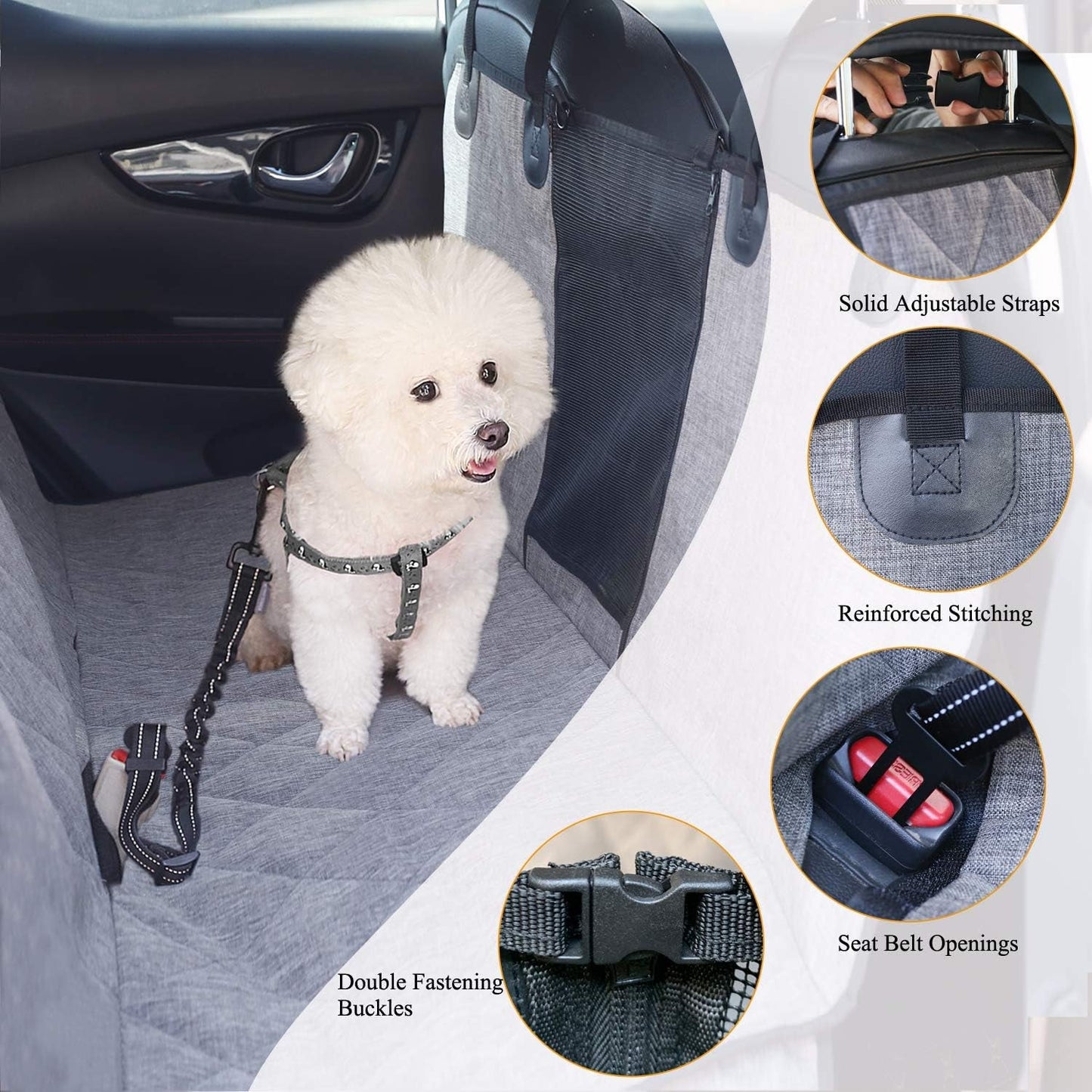 Dog Seat Cover Easyhammock Dog Hammock, Seat Cover for Car, Back Backseat Split Hair Resistant Protector for Pet, Standard, Heather Black - FurrrBabies & More! - 7445047386336