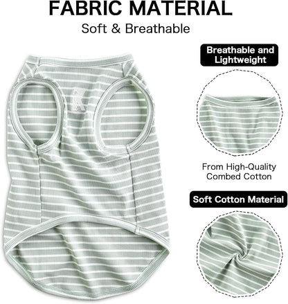 Dog Shirt Vest Lightweight Stretchy Dog T-Shirts Soft Cool Shirts Sleeveless Stripe Vests Breathable Clothes for Puppy Kitty Cats Small Medium Large Dogs 2 Pack Pink + Green [ L/Large ] - FurrrBabies & More! - 7445038356317