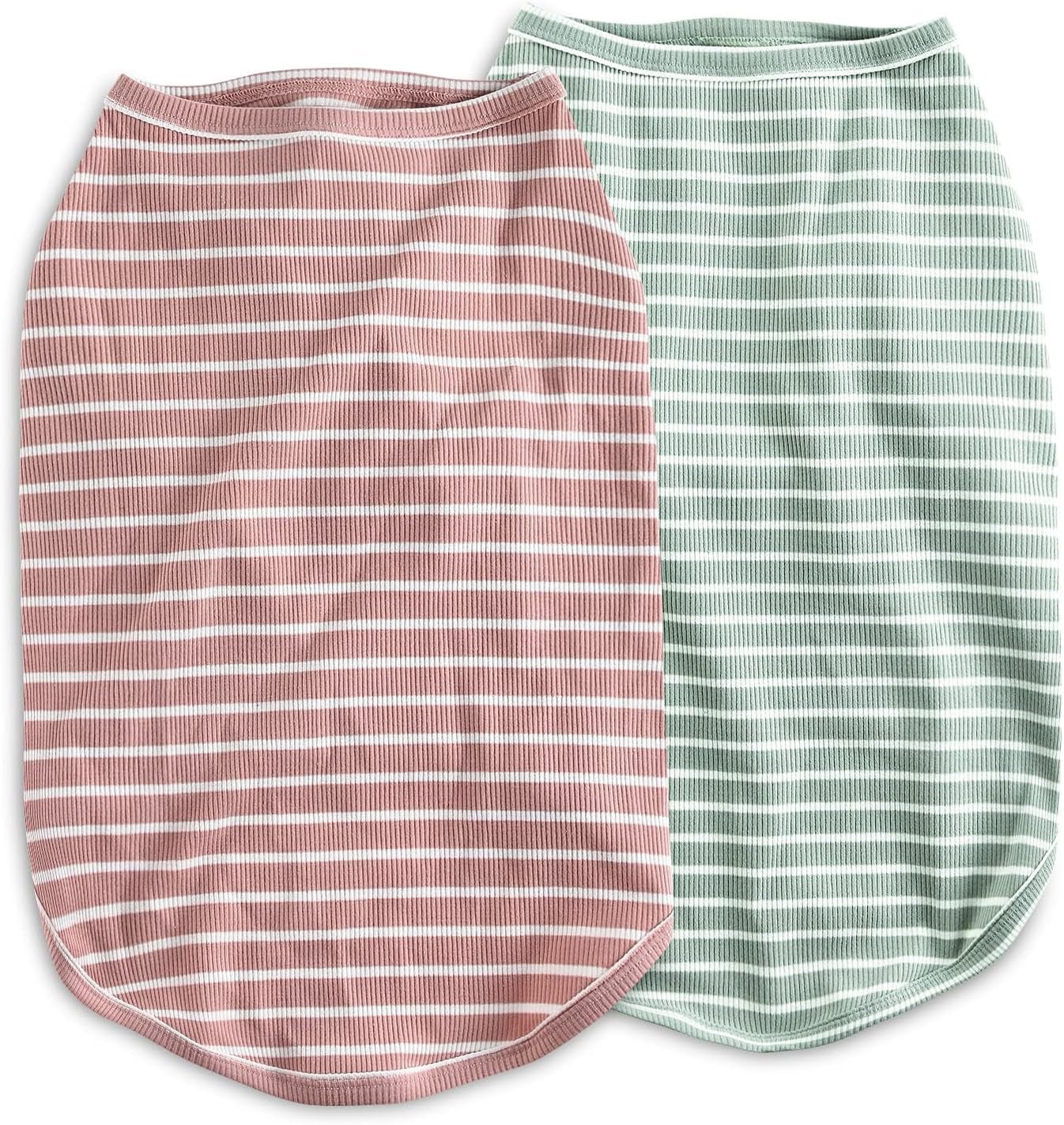 Dog Shirt Vest Lightweight Stretchy Dog T-Shirts Soft Cool Shirts Sleeveless Stripe Vests Breathable Clothes for Puppy Kitty Cats Small Medium Large Dogs 2 Pack Pink + Green [ 5XL ] - FurrrBabies & More! - 7445031488473