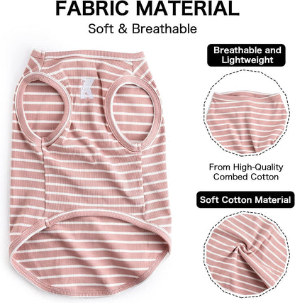 Dog Shirt Vest Lightweight Stretchy Dog T-Shirts Soft Cool Shirts Sleeveless Stripe Vests Breathable Clothes for Puppy Kitty Cats Small Medium Large Dogs 2 Pack Pink + Green [ 5XL ] - FurrrBabies & More! - 7445031488473