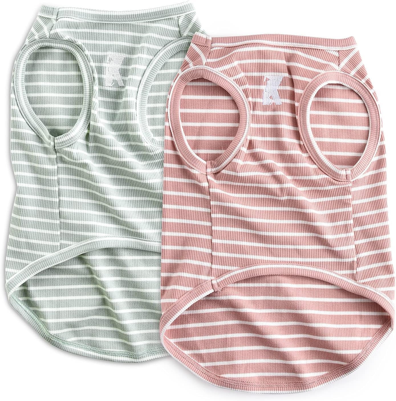 Dog Shirt Vest Lightweight Stretchy Dog T-Shirts Soft Cool Shirts Sleeveless Stripe Vests Breathable Clothes for Puppy Kitty Cats Small Medium Large Dogs 2 Pack Pink + Green [ 5XL ] - FurrrBabies & More! - 7445031488473