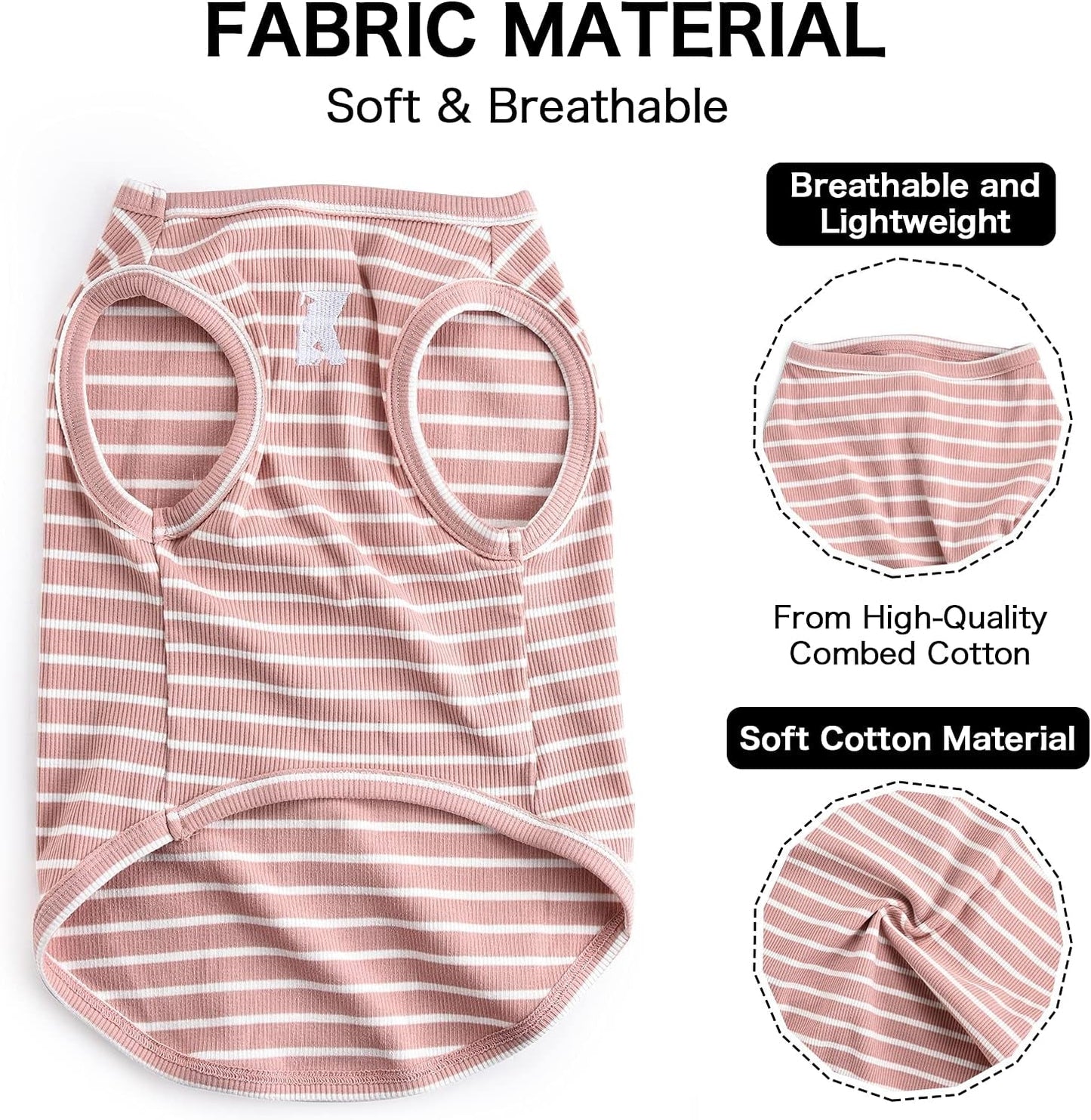 Dog Shirt Vest Lightweight Stretchy Dog T-Shirts Soft Cool Sleeveless Stripe Vests Breathable Clothes for Puppy Kitty Cats Small Medium Large Dogs 2 Pack Pink + Green [ S/Small ] - FurrrBabies & More! - 7445038460465