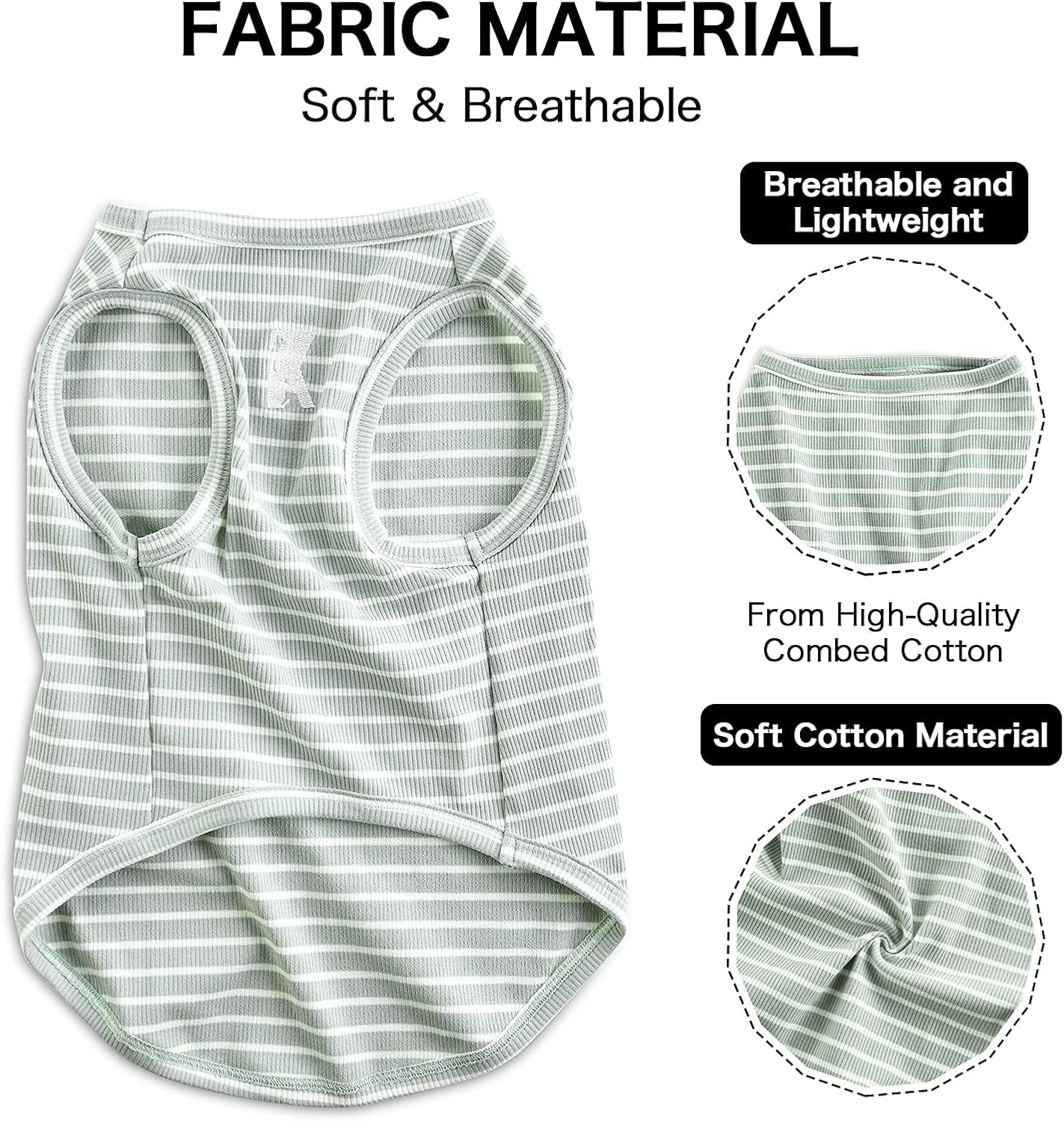 Dog Shirt Vest Lightweight Stretchy Dog T-Shirts Soft Cool Sleeveless Stripe Vests Breathable Clothes for Puppy Kitty Cats Small Medium Large Dogs 2 Pack Pink + Green [ S/Small ] - FurrrBabies & More! - 7445038460465