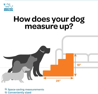 Dog Stairs & Steps - Foam Steps for Small Dogs & Cats, Non - Slip Indoor Balanced Pet Step Support, Dog Ramp, No Assembly, Brown Lattice Print, 4 - Step (18 - Inch Height) - FurrrBabies & More! - H: 18 Inches (Standard) - 744759117274