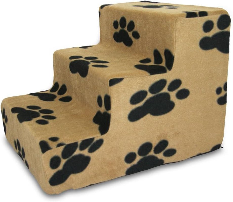 Dog Stairs & Steps - Foam Steps for Small Dogs & Cats, Non - Slip Indoor Balanced Pet Step Support, Dog Ramp, No Assembly, Paw Print on Beige, 3 - Step (13.5 - Inch Height) - FurrrBabies & More! - H: 13.5 Inches (Standard) - 705353910074