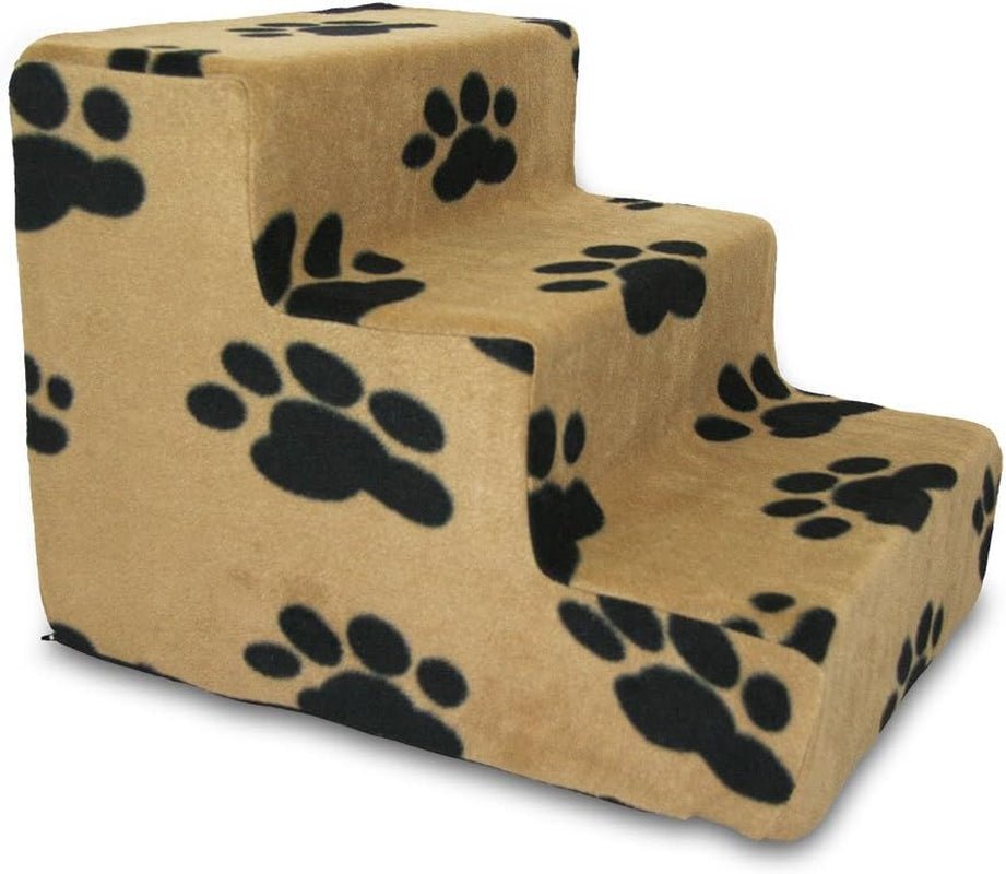 Dog Stairs & Steps - Foam Steps for Small Dogs & Cats, Non - Slip Indoor Balanced Pet Step Support, Dog Ramp, No Assembly, Paw Print on Beige, 3 - Step (13.5 - Inch Height) - FurrrBabies & More! - H: 13.5 Inches (Standard) - 705353910074