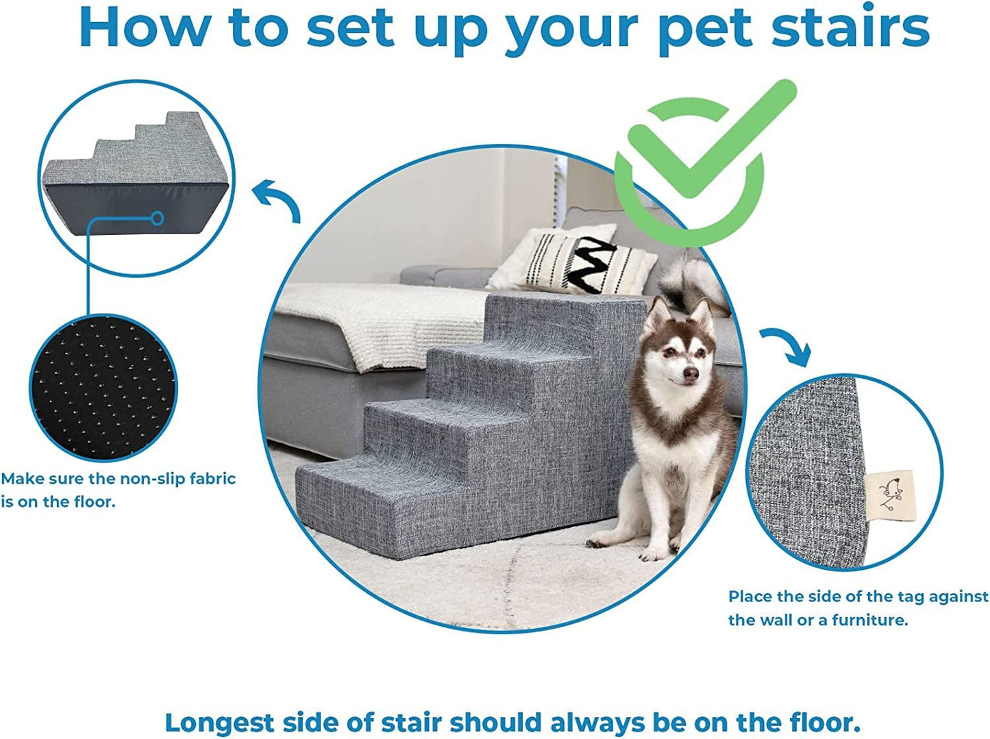 Dog Stairs & Steps - Foam Steps for Small Dogs & Cats, Non - Slip Indoor Balanced Pet Step Support, Dog Ramp, No Assembly, Paw Print on Beige, 3 - Step (13.5 - Inch Height) - FurrrBabies & More! - H: 13.5 Inches (Standard) - 705353910074