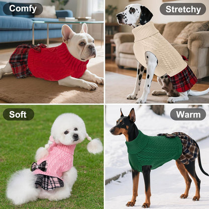 Dog Sweater Warm Pullover Pet Coats Comfy Dogs Clothes with Bowtie Turtleneck Cat Sweaters Thick Dog Sweaters for Small Dogs Male Stretchy Knitwear Pet Sweater Dress for Cold Weather Winter - FurrrBabies & More! - 313093153189