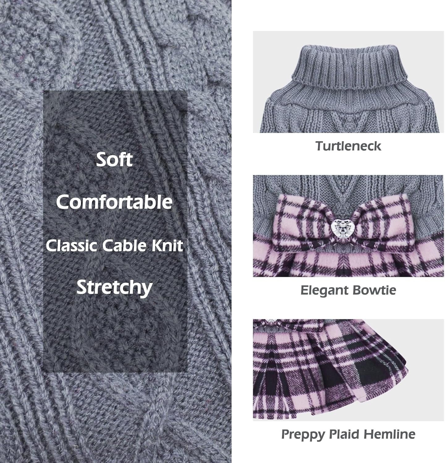 Dog Sweater Warm Pullover Pet Coats Comfy Dogs Clothes with Bowtie Turtleneck Cat Sweaters Thick Dog Sweaters for Small Dogs Male Stretchy Knitwear Pet Sweater Dress for Cold Weather Winter - FurrrBabies & More! - 313093153189