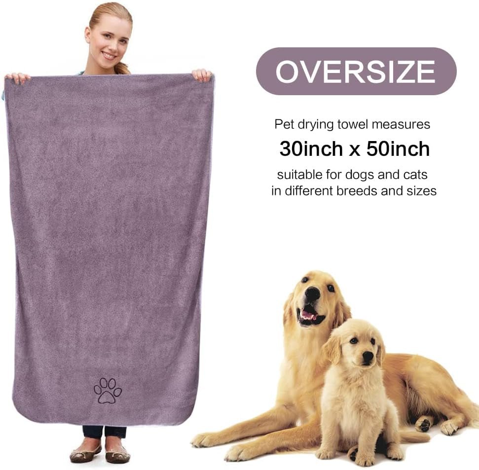Dog Towel Super Absorbent Pet Bath Towel Microfiber Dog Drying Towel for Small, Medium, Large Dogs and Cats 30Inch X 50Inch Purple - FurrrBabies & More! - 711181302752