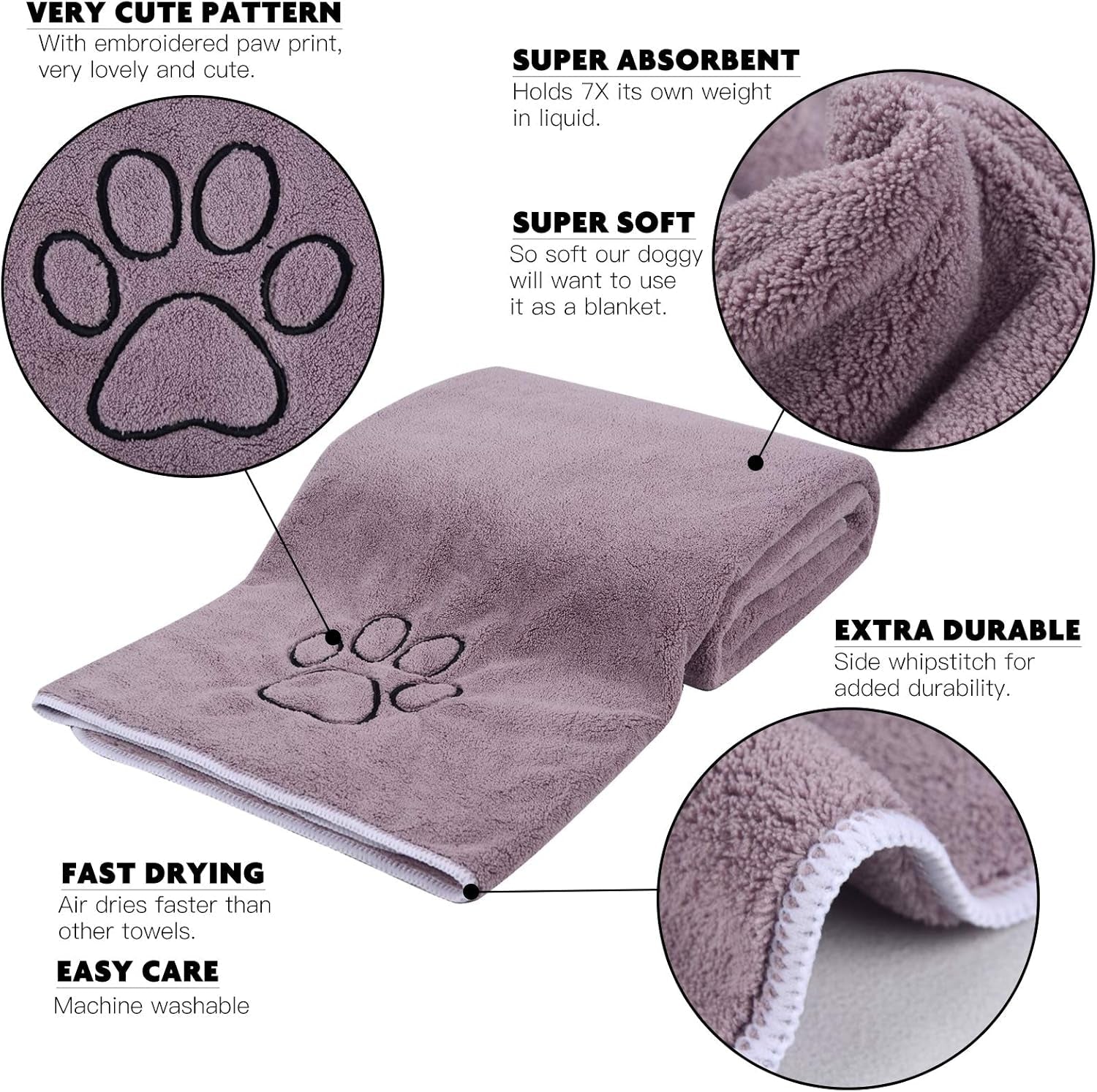 Dog Towel Super Absorbent Pet Bath Towel Microfiber Dog Drying Towel for Small, Medium, Large Dogs and Cats 30Inch X 50Inch Purple - FurrrBabies & More! - 711181302752