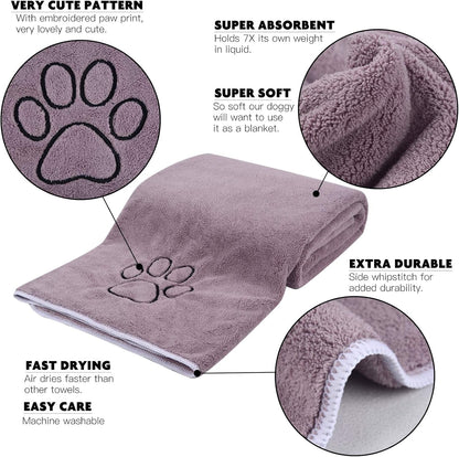 Dog Towel Super Absorbent Pet Bath Towel Microfiber Dog Drying Towel for Small, Medium, Large Dogs and Cats 30Inch X 50Inch Purple - FurrrBabies & More! - 711181302752
