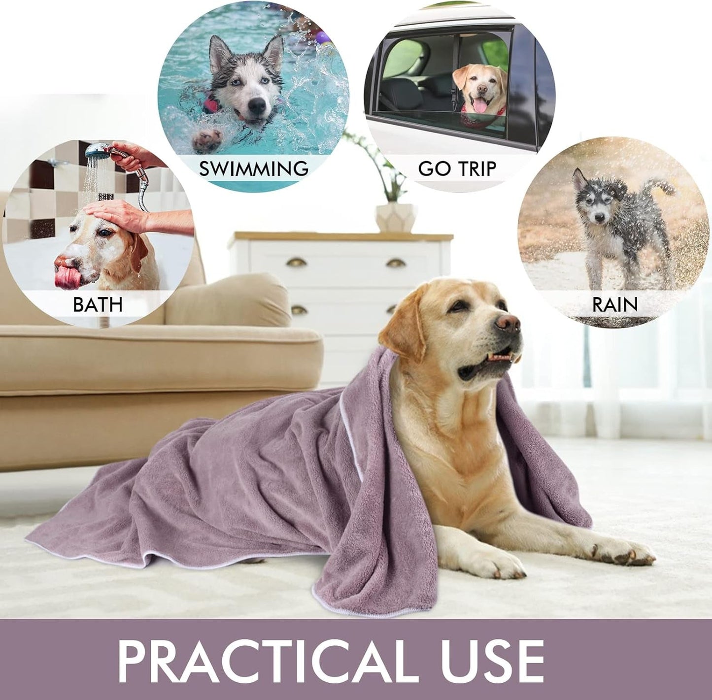 Dog Towel Super Absorbent Pet Bath Towel Microfiber Dog Drying Towel for Small, Medium, Large Dogs and Cats 30Inch X 50Inch Purple - FurrrBabies & More! - 711181302752